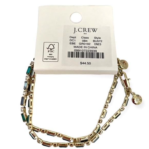 J. CREW Tennis Bracelets Baguette Round Crystal CZ Set of 2 Blue Green Clear NWT - Picture 4 of 5